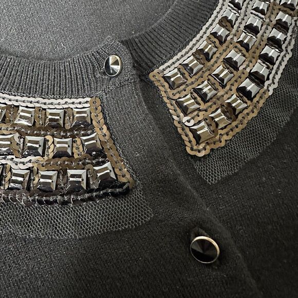 Express Design Studio Cardigan Sweater Sz L Embellished Neck Holiday NYE Event - Picture 6 of 12